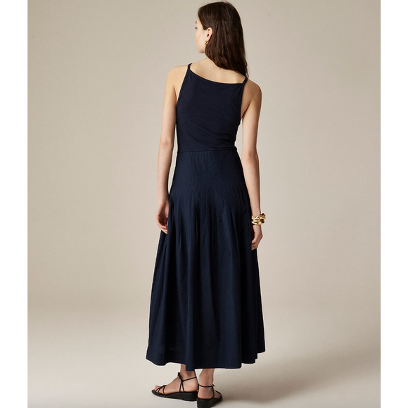 J.Crew Pintuck Mixy Dress Stretch Cotton Midi A line Minimalist Navy Medium NWT - Picture 2 of 12
